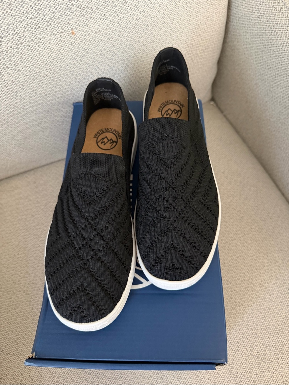 White Mountain Women's Black Knit Slip-On Sneakers with White Sole